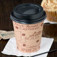 Choice 10 oz. Cafe Print Poly Paper Hot Cup and Lid - 100/Pack