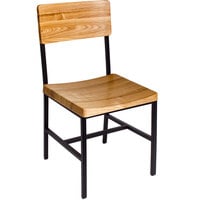 BFM Seating Memphis Sand Black Steel Side Chair with Natural Ash Wooden Back and Seat