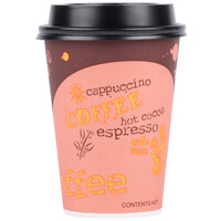 Choice 12 oz. Coffee Print Poly Paper Hot Cup and Lid - 100/Pack