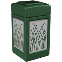Commercial Zone 734160 42 Gallon Green Square Trash Receptacle with Stainless Steel Reed Panels