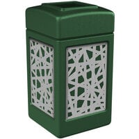 Commercial Zone 734260 42 Gallon Green Square Trash Receptacle with Stainless Steel Intermingle Panels