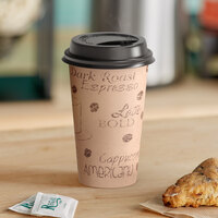 Choice 16 oz. Cafe Print Poly Paper Hot Cup and Lid - 100/Pack