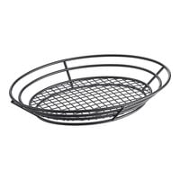 Clipper Mill by GET 4-38848 12 1/2" x 9 1/4" Black Iron Powder Coated Oval Basket with Raised Grid Base