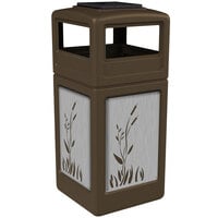 Commercial Zone 733096299 42 Gallon Brown Square Trash Receptacle with Stainless Steel Cattail Panels and Ashtray Lid