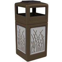 Commercial Zone 733016299 42 Gallon Brown Square Trash Receptacle with Stainless Steel Reed Panels and Ashtray Lid