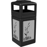 Commercial Zone 733096199 42 Gallon Black Square Trash Receptacle with Stainless Steel Cattail Panels and Ashtray Lid
