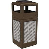 Commercial Zone 733006299 Precision Series 42 Gallon Brown Square Trash Receptacle with Stainless Steel Horizontal Line Panels and Ashtray Lid