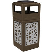 Commercial Zone 733026299 42 Gallon Brown Square Trash Receptacle with Stainless Steel Intermingle Panels and Ashtray Lid