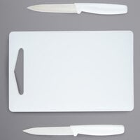 Choice 10" x 6" x 3/8" White Bar Size Cutting Board and Knife Set