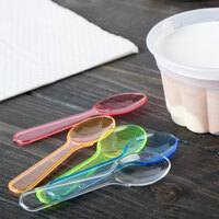Choice 3 inch Neon Plastic Taster Spoon with Assorted Colors - 250/Pack
