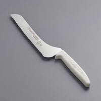 Dexter-Russell 13623 7" Sani-Safe White Handle Scalloped Offset Bread and Sandwich Knife