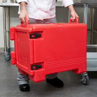 Cambro UPC300158 Ultra Pan Carrier® Hot Red Front Loading Insulated Food Pan Carrier - 4 Full-Size Pan Max Capacity