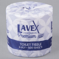 Lavex Janitorial 4 1/2" x 3 1/2" Premium Individually-Wrapped 2-Ply Standard 500 Sheet Toilet Paper Roll - 48/Case
