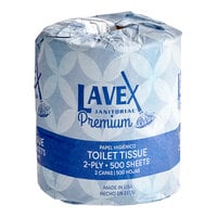 Lavex Premium 3 1/2" x 4 1/2" Individually-Wrapped 2-Ply Standard 500 Sheet Toilet Paper Roll - 48/Case