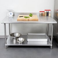 Regency 36 inch x 60 inch 16 Gauge Stainless Steel Commercial Work Table with 4 inch Backsplash and Undershelf