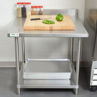 Regency Spec Line 36 inch x 36 inch 14 Gauge Stainless Steel Commercial Work Table with 4 inch Backsplash and Undershelf