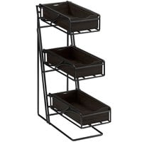 Cal-Mil 1235-13-96 Midnight Black 3-Tier Metal Flatware / Condiment Display with Bamboo Bins