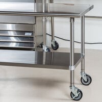 Advance Tabco MSLAG-306C 30 inch x 72 inch 16 Gauge Stainless Steel Work Table with Undershelf and Casters