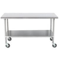 Advance Tabco MSLAG-305C 30 inch x 60 inch 16 Gauge Stainless Steel Work Table with Undershelf and Casters