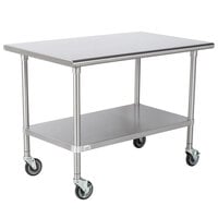 Advance Tabco MSLAG-304C 30 inch x 48 inch 16 Gauge Stainless Steel Work Table with Undershelf and Casters