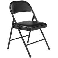 National Public Seating 950 Commercialine Black Metal Folding Chair with Black Padded Vinyl Seat