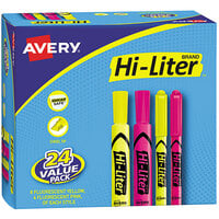 Avery® 29862 Hi-Liter® 24 Count Assorted Fluorescent Chisel Tip Pen and Desk Style Highlighter Value Pack - 24/Box