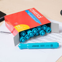Universal UNV08864 Fluorescent Blue Chisel Tip Desk Style Highlighter - 12/Box