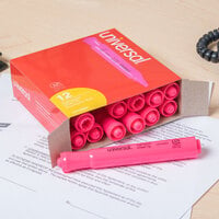 Universal UNV08865 Fluorescent Pink Chisel Tip Desk Style Highlighter - 12/Box