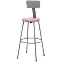 National Public Seating 6230B 30 inch Gray Round Hardboard Lab Stool with Adjustable Backrest