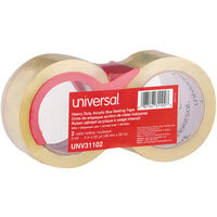 Universal One UNV31102 2 inch x 55 Yards Clear Heavy-Duty Acrylic Box Sealing Tape with Dispenser - 2/Pack