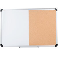 Universal UNV43743 24 inch x 36 inch Two Panel Board with White Write-On Dry Erase Board, Natural Cork Board, and Aluminum Frame
