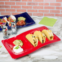Tuxton GZQ-800 TuxTrendz 14 5/8 inch x 8 5/8 inch Cayenne Stackable China Taco Plate - 6/Case