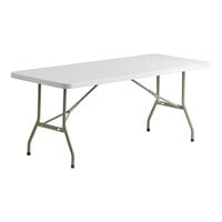 Lancaster Table & Seating 30 inch x 72 inch Heavy-Duty Granite White Plastic Folding Table with Sage Gray Legs
