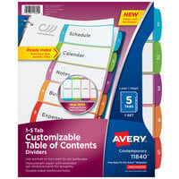 Avery® 11840 Ready Index 5-Tab Multi-Color Customizable Table of Contents Dividers