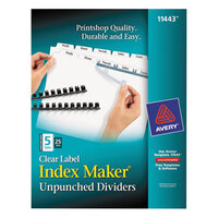 Avery® 11443 Index Maker Unpunched 5-Tab Divider Set with Clear Label Strip - 25/Box