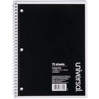 Universal UNV66610 10 1/2" x 8" Black 1 Subject College Ruled Wirebound Notebook - 70 Sheets