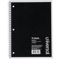 Universal UNV66620 10 1/2" x 8" Black 1 Subject Wide Ruled Wirebound Notebook - 70 Sheets