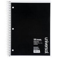 Universal UNV66400 11" x 8 1/2" Black 3 Subject College Ruled Wirebound Notebook - 120 Sheets