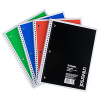 Universal UNV66614 10 1/2 inch x 8 inch Assorted Colors 1 Subject College Ruled Wirebound Notebook, 70 Sheets   - 4/Pack