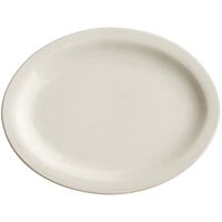 Acopa 12 1/2 inch x 10 1/4 inch Ivory (American White) Narrow Rim Oval Stoneware Platter - 12/Case