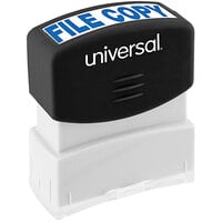 Universal UNV10104 1 11/16 inch x 9/16 inch Blue Pre-Inked File Copy Message Stamp