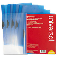 Universal Office UNV20525 11" x 8 1/2" Blue Plastic Report Cover with Clear Cover and Clip Fastener, Letter - 5/Pack