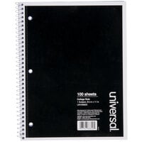 Universal UNV66600 11" x 8 1/2" Black 1 Subject College Ruled Wirebound Notebook - 100 Sheets