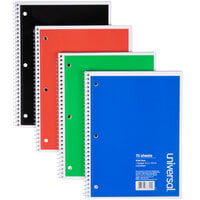Universal UNV66624 10 1/2 inch x 8 inch Assorted Colors 1 Subject Wide Ruled Wirebound Notebook, 70 Sheets - 4/Pack