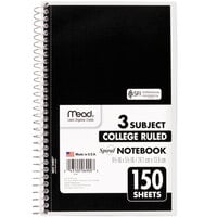 Mead 06900 5 1/2 inch x 9 1/2 inch Assorted Color College Rule 3 Subject Spiral Bound Notebook - 150 Sheets