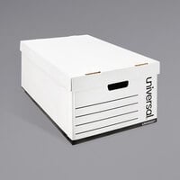 Universal UNV95221 24 inch x 15 1/8 inch x 10 1/4 inch White Legal Sized Fiberboard Storage Box with Lift-Off Lid - 12/Case