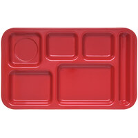 Carlisle 4398205 Melamine Space Saver 9 inch x 15 inch Red Right Hand 6 Compartment Tray