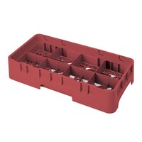 Cambro 8HS958416 Cranberry Camrack 8 Compartment Half Size 10 1/8" Glass Rack with 5 Extenders