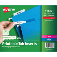 Avery® 11136 2" White 1/5 Cut Printable Hanging File Insert - 100/Pack