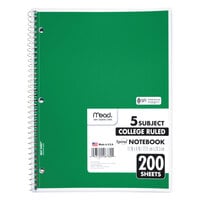 Mead 06780 8 inch x 11 inch Assorted Color College Rule 5 Subject Spiral Bound Notebook - 200 Sheets